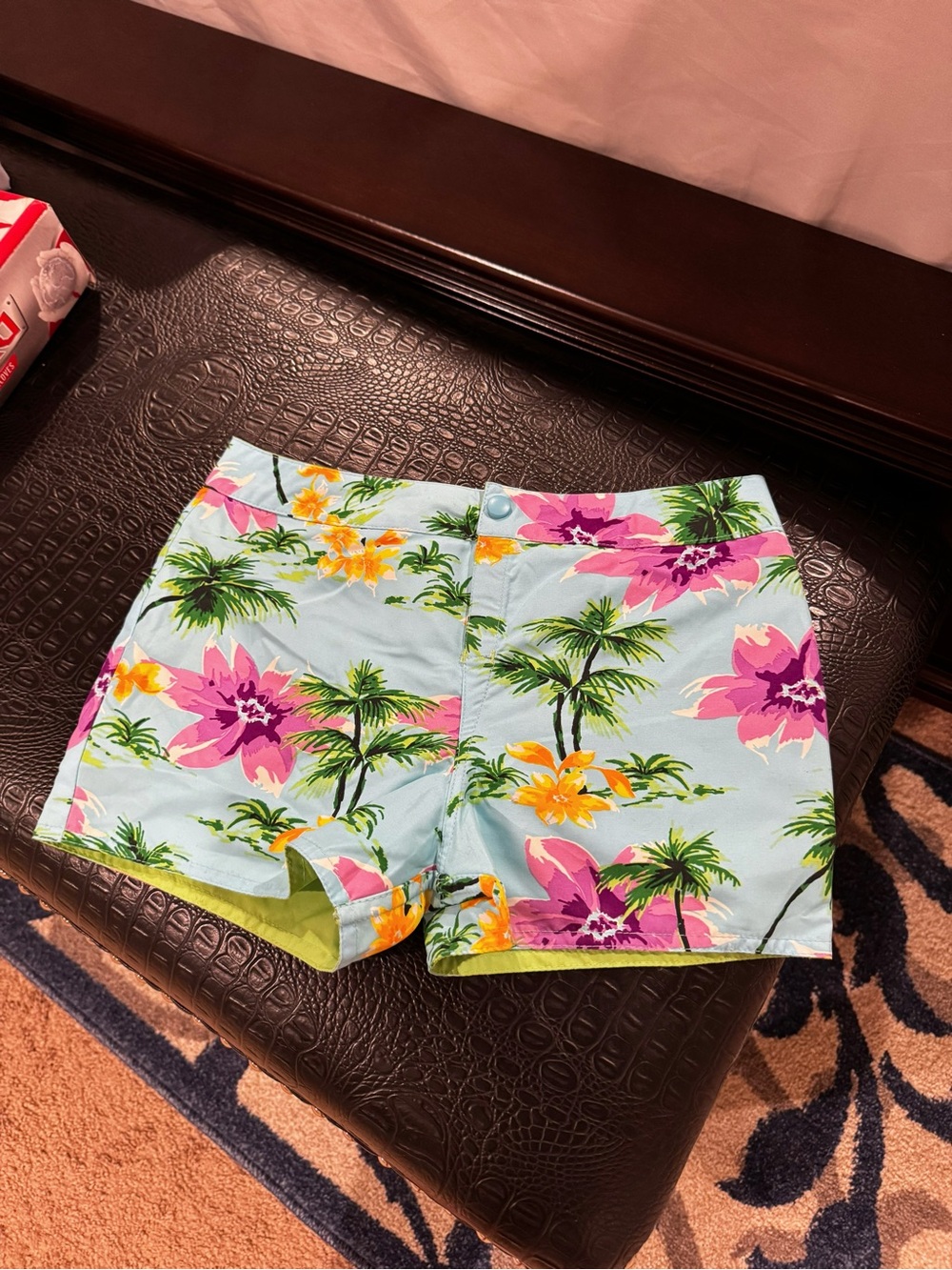 Floral Palm Print Girls Shorts - Light Blue/Pink